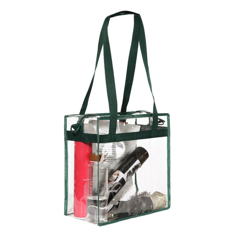 BAGAIL Clear Bags 12x6x12 Stadium Approved Clear Tote Bag with Zipper Closure Crossbody Shoulder Bag with Adjustable Strap(Green) - Image 4